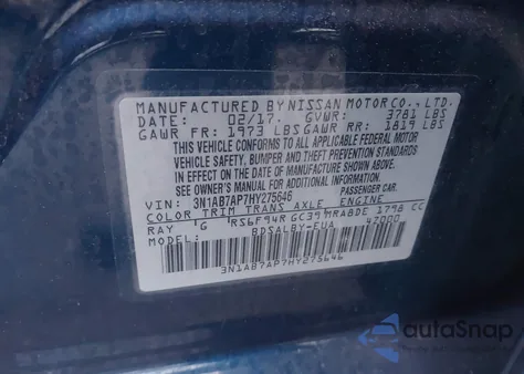 2017 Nissan Sentra S z USA, uszkodzony, nr VIN 3N1AB7AP7HY275646
